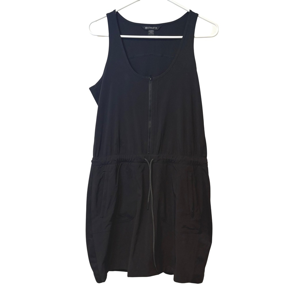 Athleta Black Expedition Dress Romper Sleeveless Zip Up Drawstring Waist Size 6